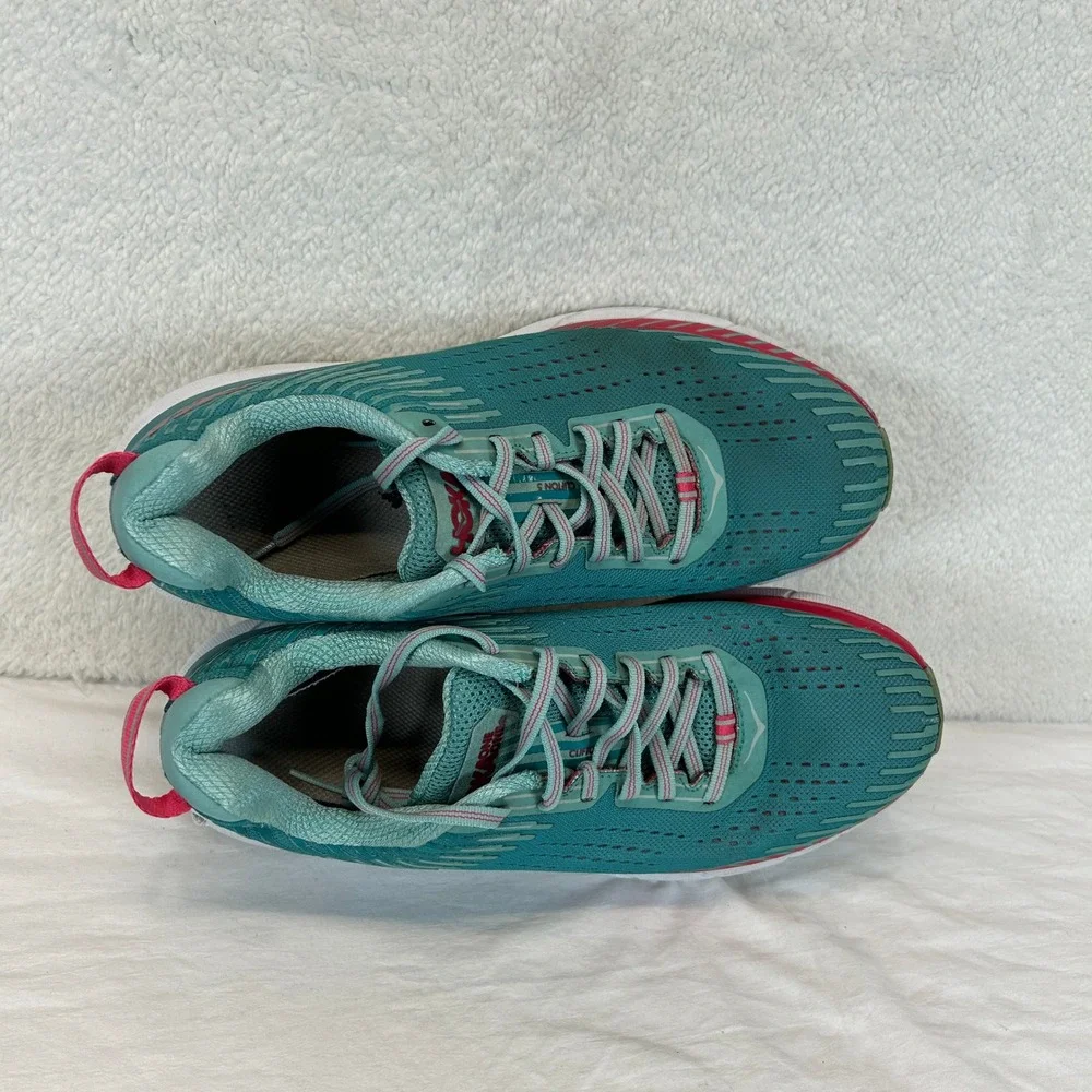 Hoka One One Clifton 5 Womens 9.5 Green Red Running Shoes 1093756 GSCN